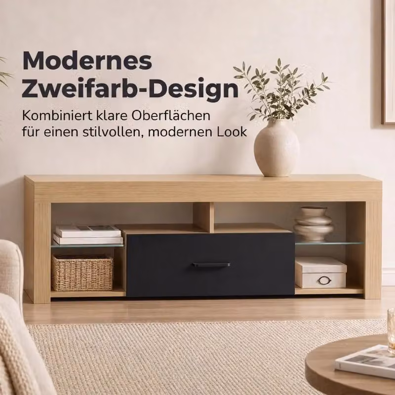 Mobile TV moderno REDOM per schermi fino a 65 pollici in rovere e nero L: 140 cm, P: 40 cm – 2