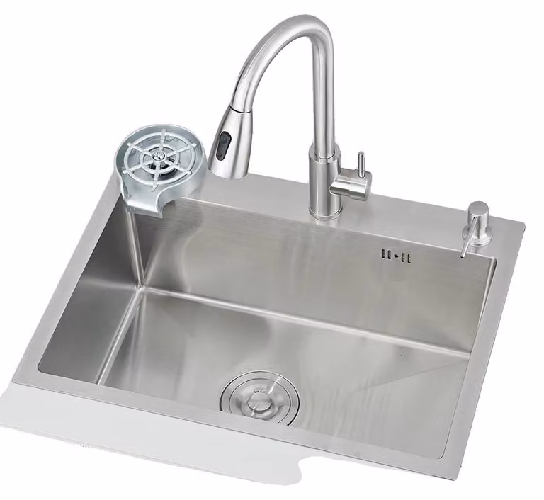 Lavello da cucina, acciaio inox, design a vasca singola, nichel spazzolato