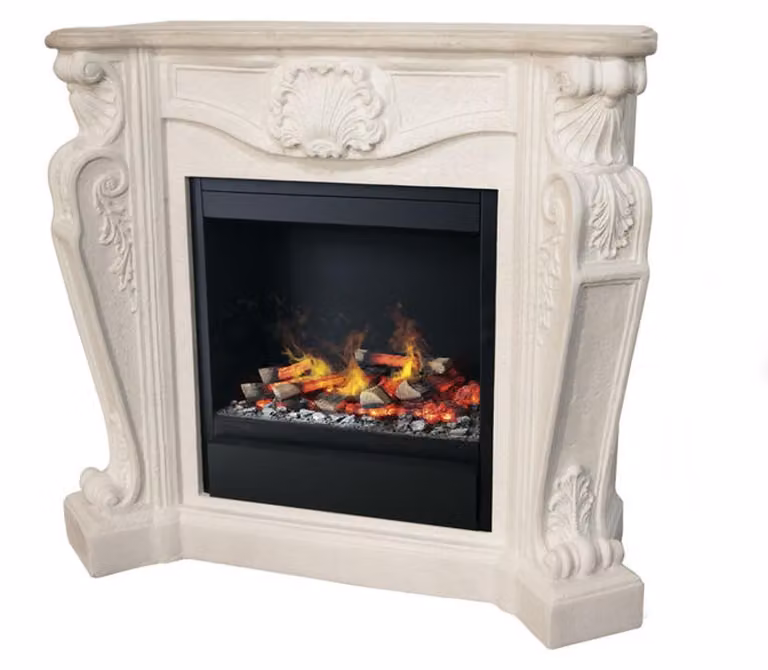 Casa Padrino caminetto liberty bianco panna con inserto LED a vapore acqueo 118 x 43 x H. 111 cm - Caminetto elettrico con funzione vapore