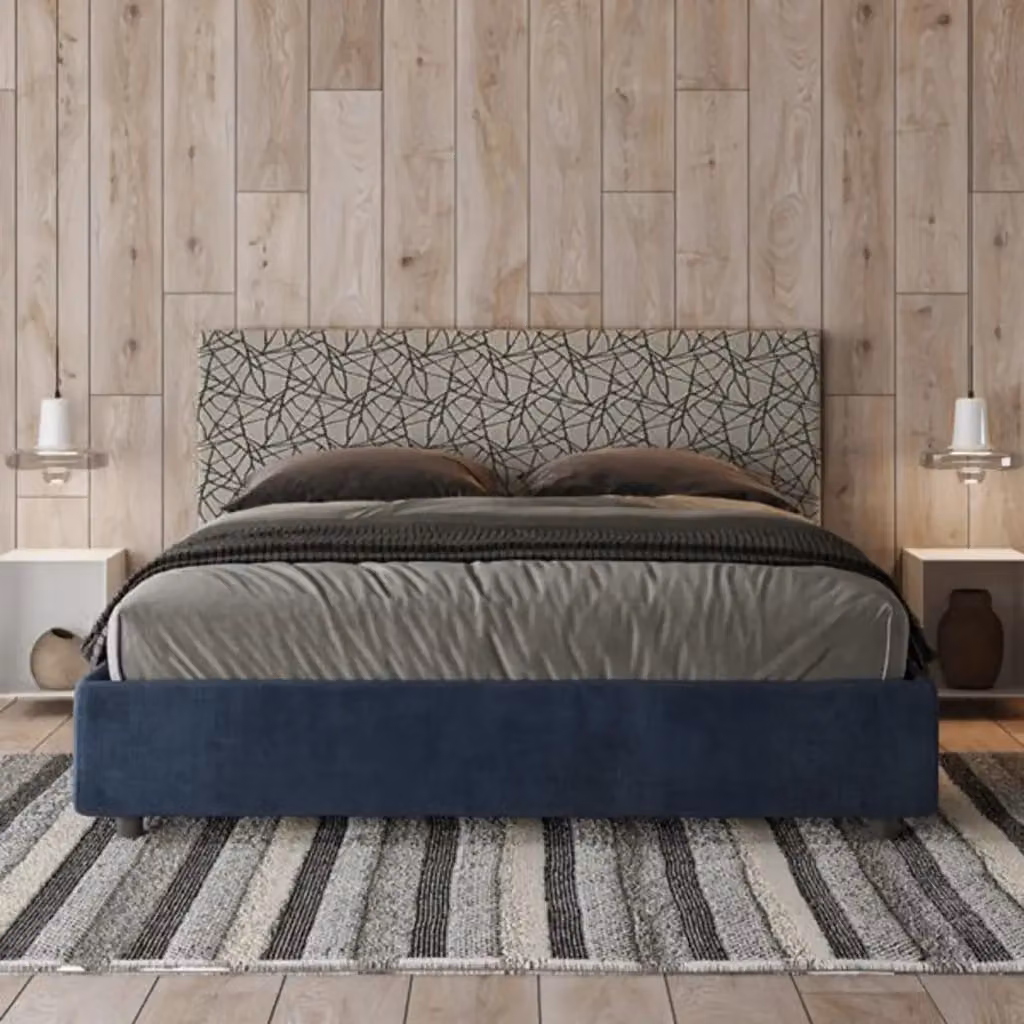 Letto matrimoniale contenitore imbottito Ityhome Era 9 in tessuto blu L: 160 cm, P: 200 cm, H: 106 cm – 2