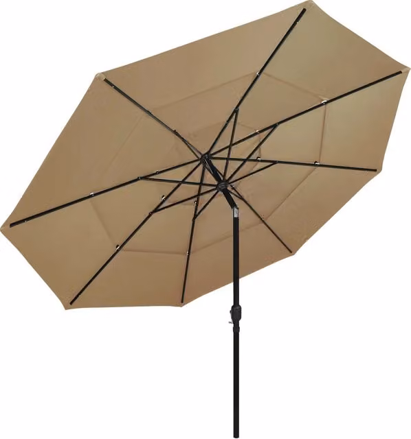 Ombrello parasole a 3 livelli con palo centrale in alluminio e copertura in poliestere, colore grigio talpa, diametro: 3,5 m, Altezza: 260 cm