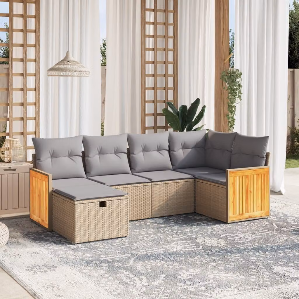 Maison Exclusive - Set Divano da Giardino 6 pz con Cuscini Beige Misto Polyrattan