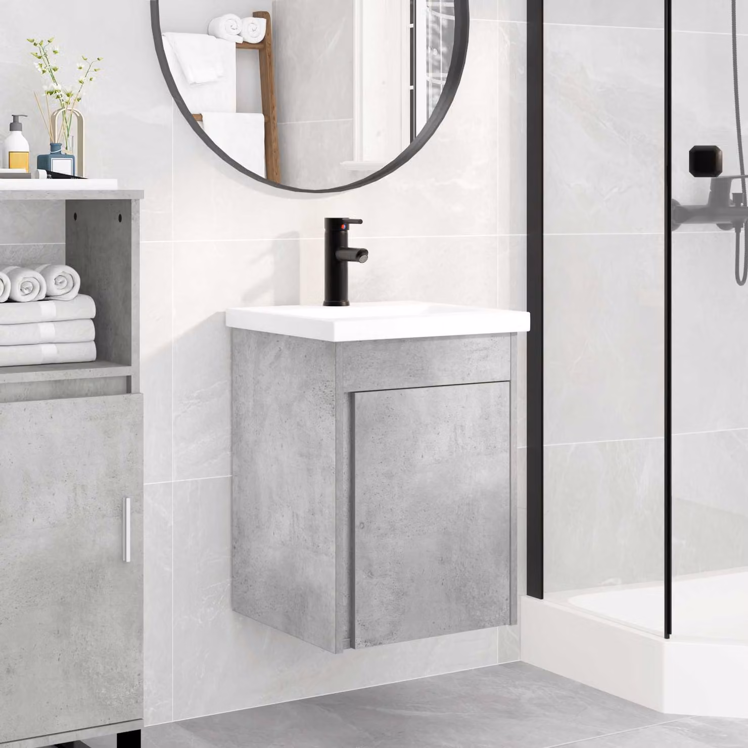 Mobile bagno con rubinetto vidaXL in Grigio Cemento, L 42 cm x P 40 cm x H 74,5 cm
