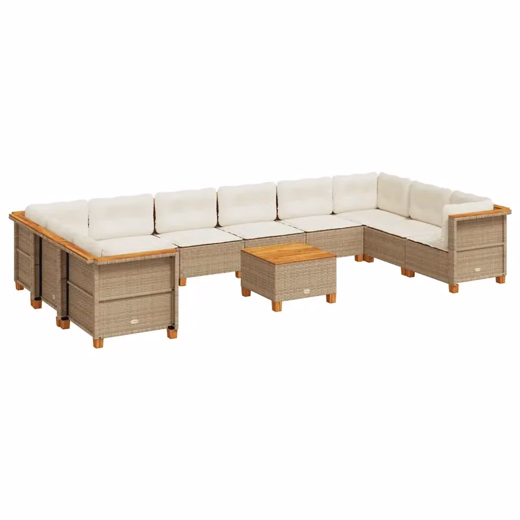 Set di Divani da Giardino a Forma di U vidaXL in Polyrattan con Cuscini Beige e Tavolino da Esterno – 2