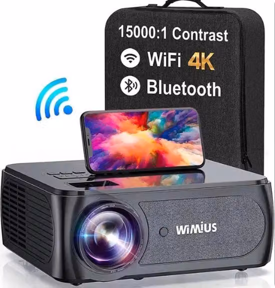 Proiettore 4K Full HD - 4D Keystone - WiFi 5G - 300 pollici - 10.000 Lumen - Incluso zaino portatile - Funzione di rotazione a 360 gradi