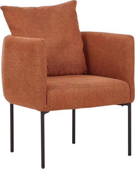 Poltrona in lino sintetico arancione con cuscino gambe in ferro nero stile retrò elegante