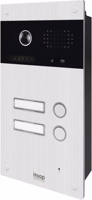 Pulsantiera esterna DPLUS per 2 appartamenti, modello PBUS2FLUSH, colore argento, in alluminio da incasso