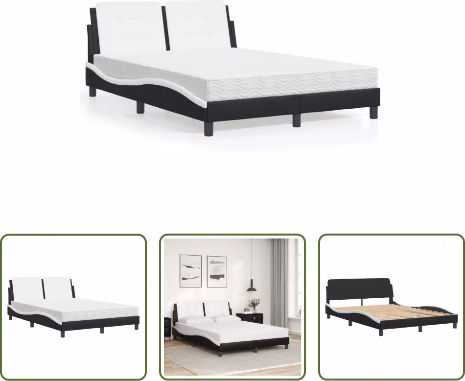 The Living Store Letto con materasso bianco e nero 140x190 cm in ecopelle