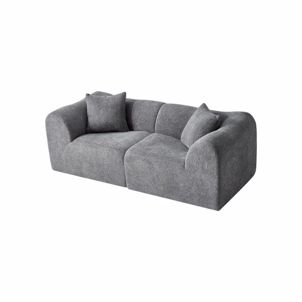 Divano lineare a 2 posti Chicfurn in velluto grigio con cuscini e schiuma ad alta densità per soggiorno o ufficio, L: 193 cm, P: 67 cm, H: 49 cm – 2