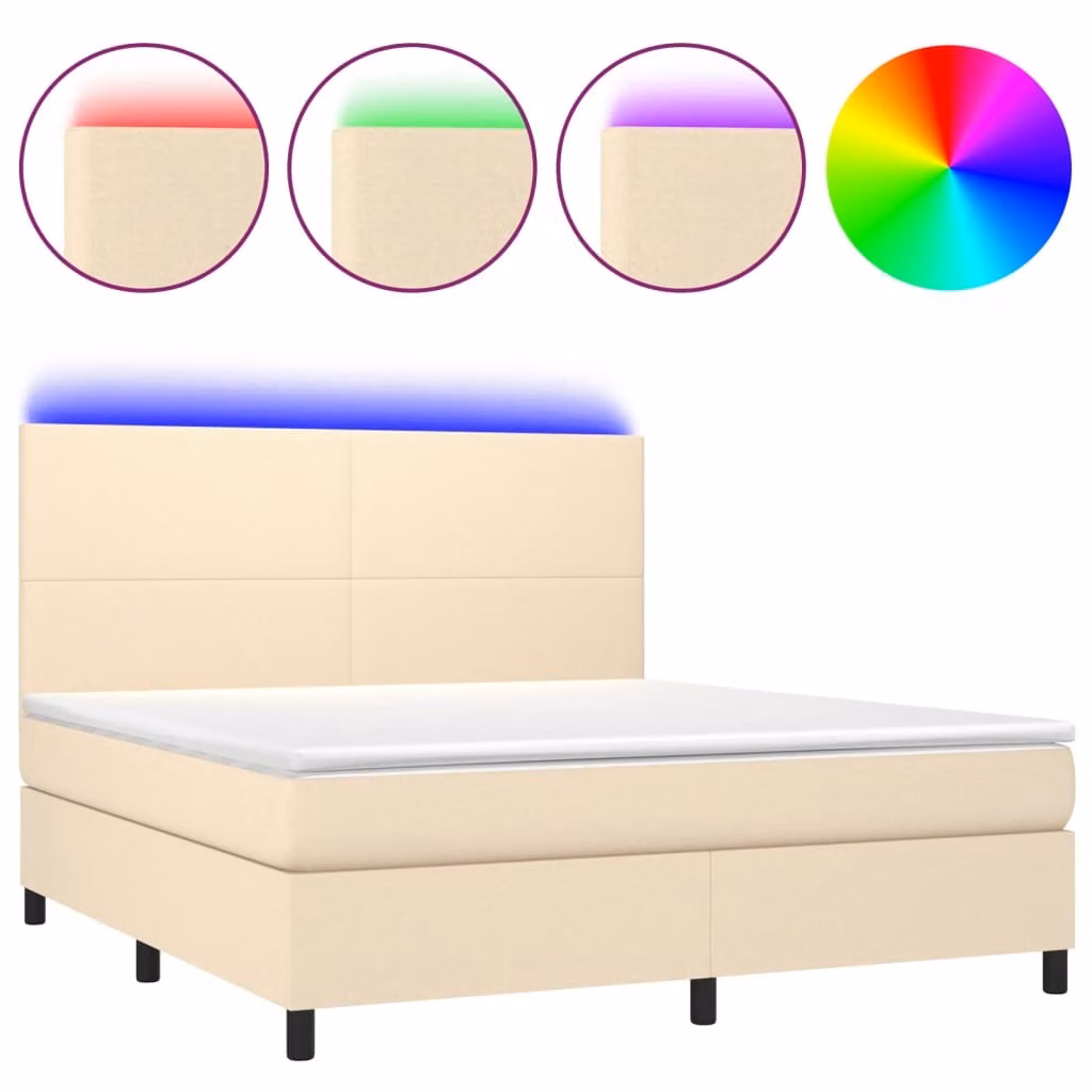 Letto a Molle con Materasso e LED Crema 180x200 cm in Tessuto