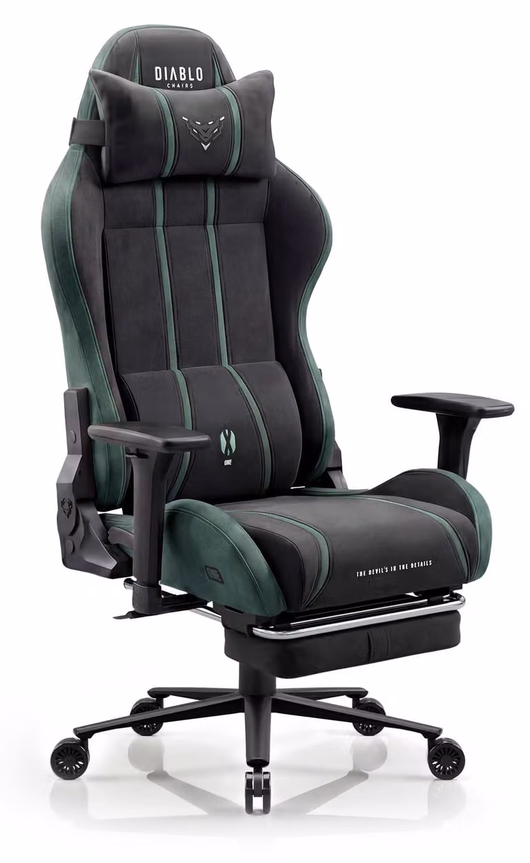 Sedia da gaming Diablo Chairs X-One 2.0 in tessuto, sedia da ufficio ergonomica, sedia girevole, taglia normale, nero-verde