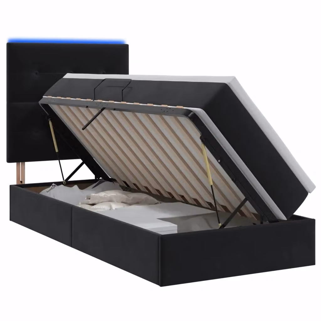 Letto con contenitore e illuminazione LED vidaXL in velluto nero con materasso in schiuma L/P/H: 204 x 100 x 140 cm – 2