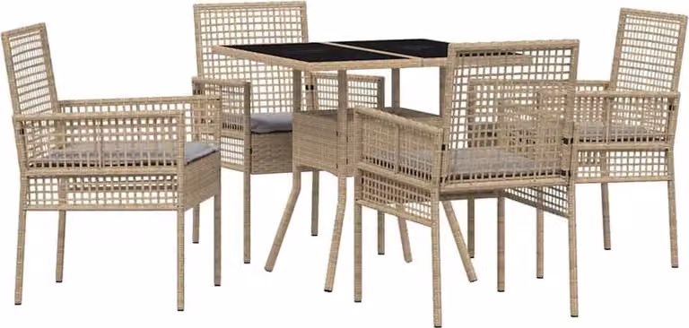 Set da Pranzo per Giardino 5 pcs Beige polyrattan