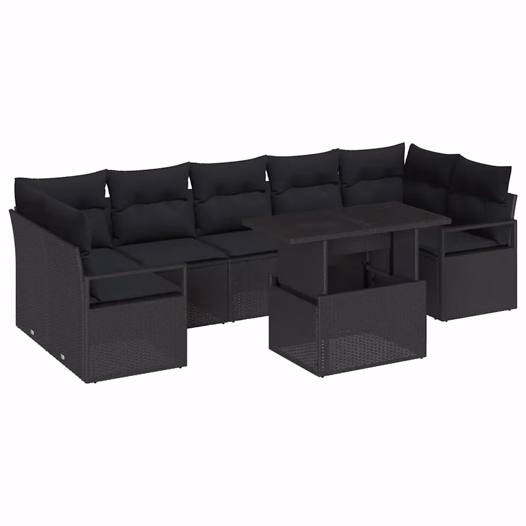 Set Divano da Giardino vidaXL 8 Pezzi a Forma di L in Poly Rattan Nero con Cuscini e Funzione Archiviazione – 2