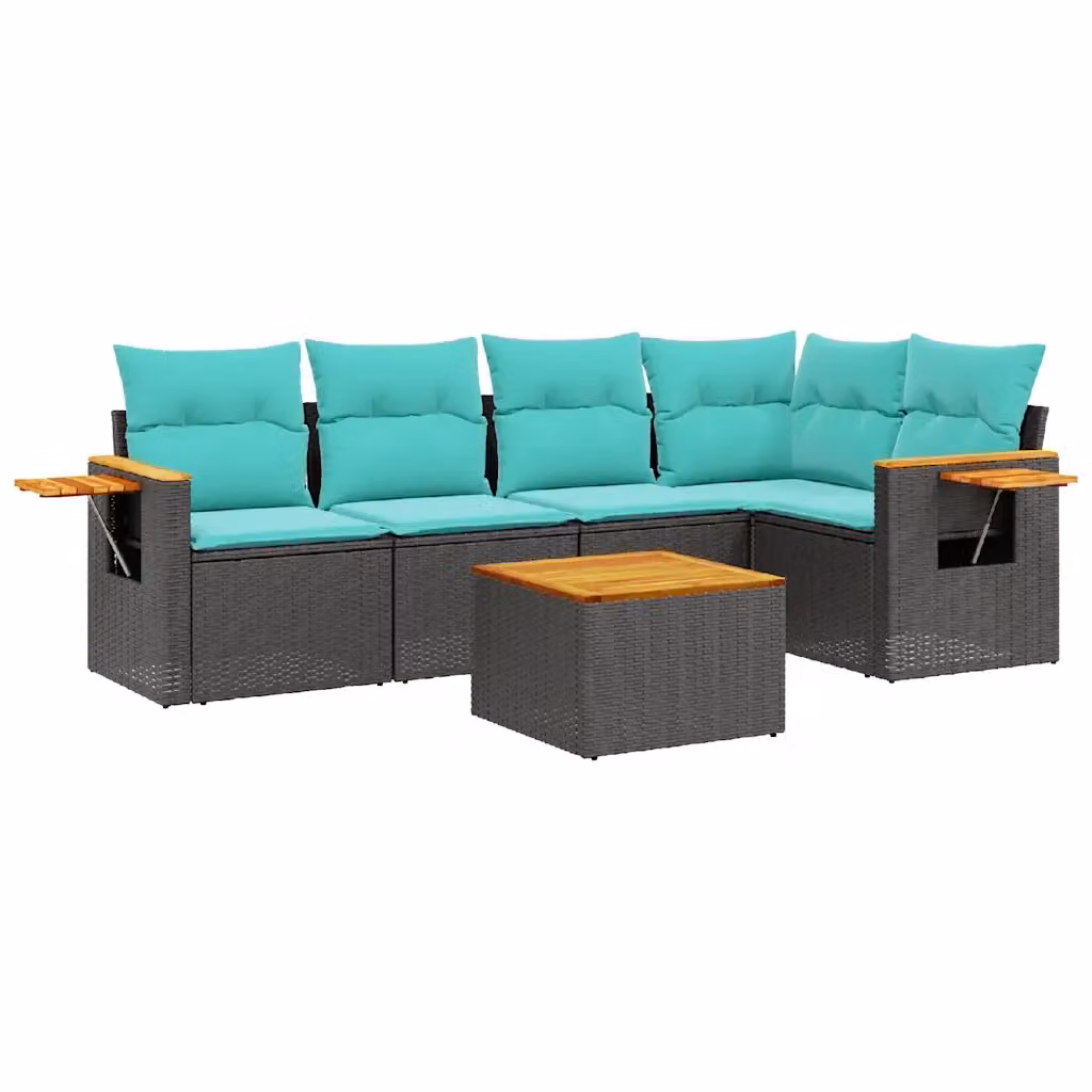 Set di divani da giardino vidaXL a forma di L composto da 6 pezzi in polyrattan nero con cuscini inclusi e tavolino da esterno – 2