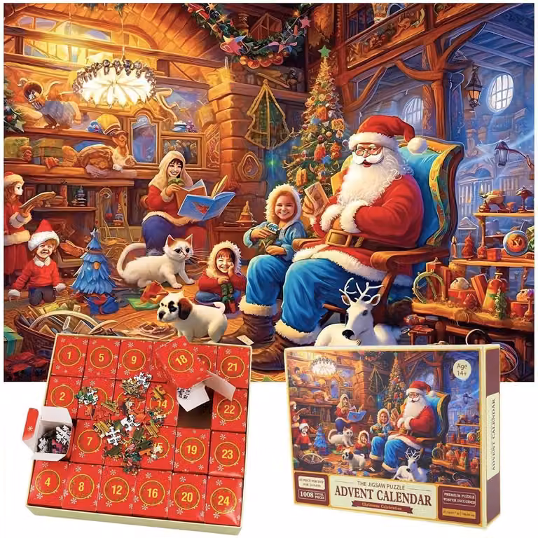 Calendario dell'Avvento, puzzle natalizio da 1008 pezzi, 24 scatole, per adulti, in cartone, dimensioni 70x50 cm