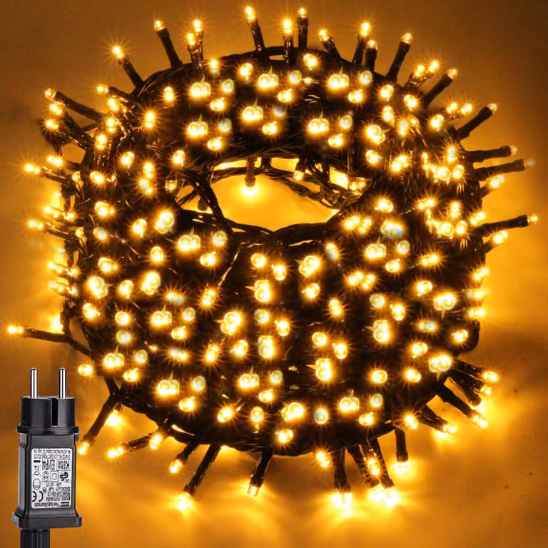 Catena luminosa a LED, 30 metri, 300 LED bianco caldo, 8 modalità, grado di protezione IP44