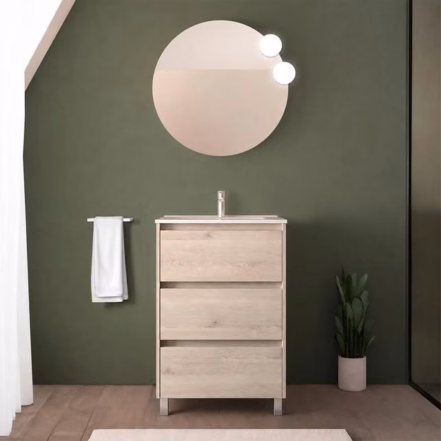 Mobile bagno moderno in rovere bali con lavabo ad incasso Gaya, colore beige e marrone, L: 60 cm