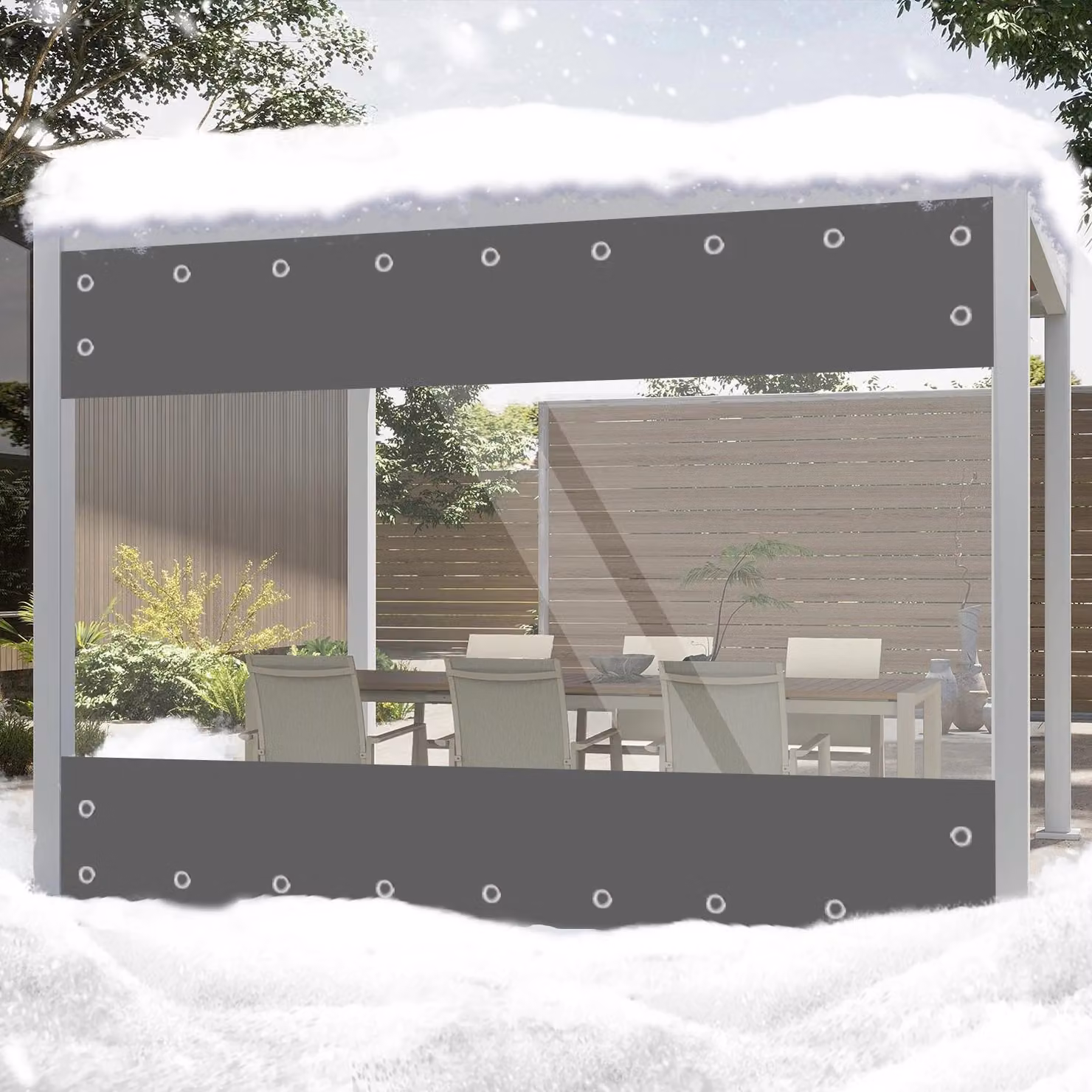 Telo in PVC - Tenda da esterno - Impermeabile - Spessore 0,55 mm - Rivestito in PVC - Resistente alle intemperie - Dimensioni: 2,1 m (A) × 2,4 m (L) - Grigio