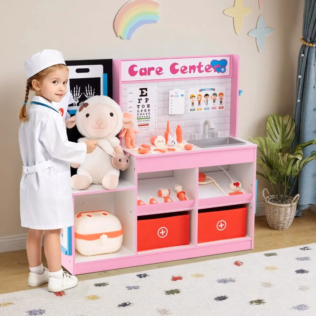 Set Giocattolo Medico in Legno per Bambini con Monitor ECG e Radiografie Rosa DESIGN IN – 2