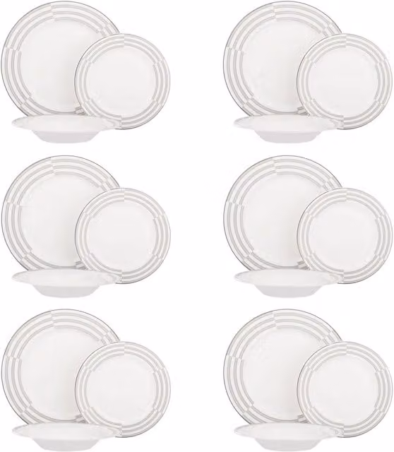 Servizio da cena Classy KASANOVA in new bone china bianco con decoro a righe, 18 pezzi