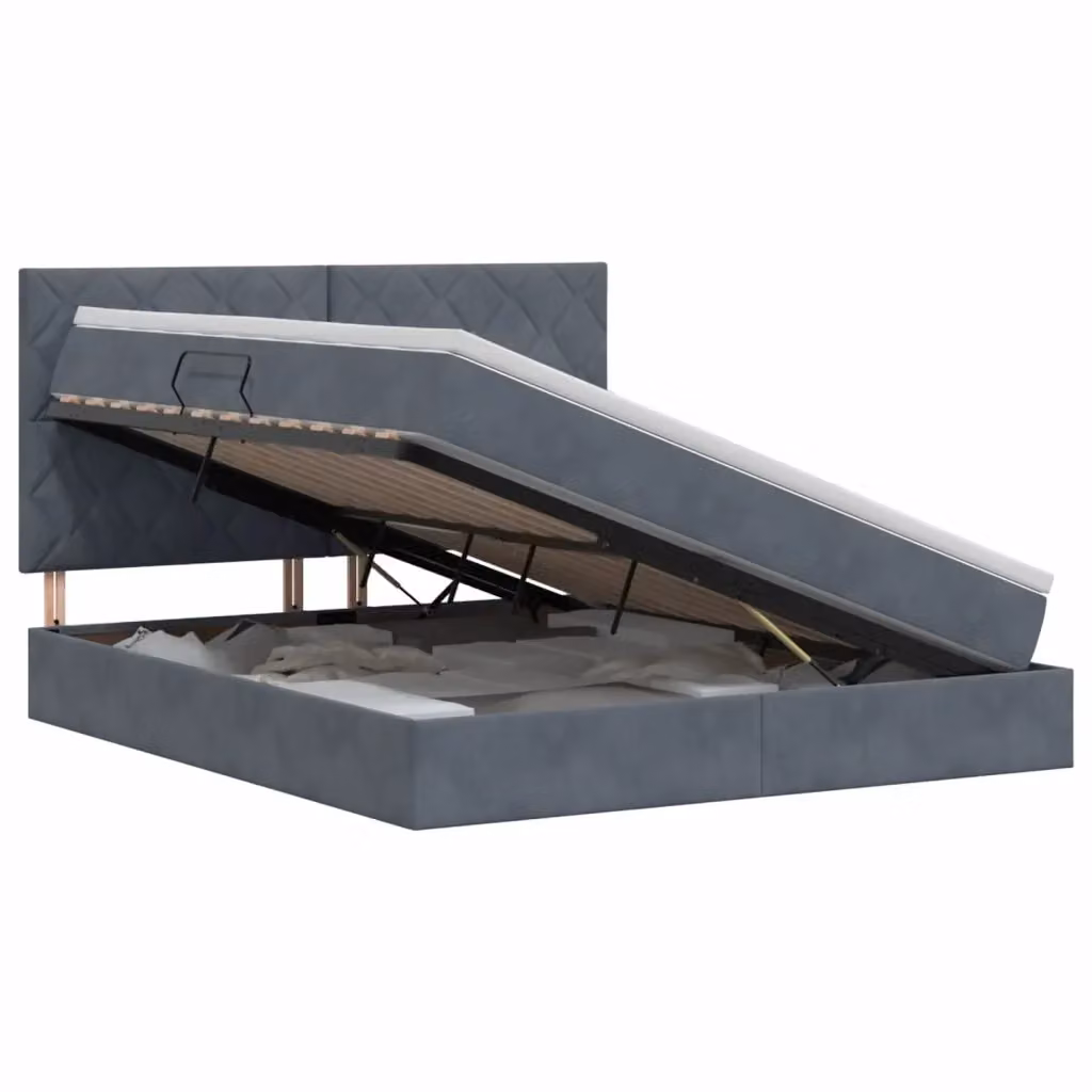 Letto con contenitore e materasso vidaXL in velluto grigio con base a sollevamento L/P/H: 140 x 200 x 128 cm – 2