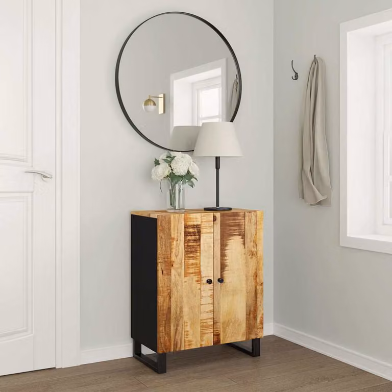 Credenza in legno di mango e metallo stile industrial vidaXL, marrone e nero, L: 60 cm, P: 33 cm, H: 75 cm
