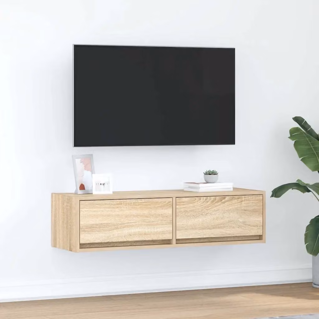 Mobile porta TV moderno in legno multistrato color rovere sonoma, sospeso a parete, L 100 x P 31 x H 25,5 cm – 2