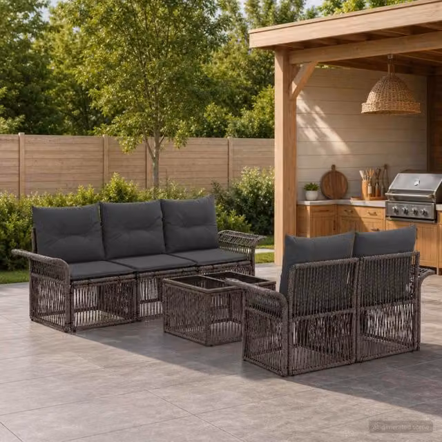 Set Divano da Giardino 6 pz Grigio polyrattan 3434759