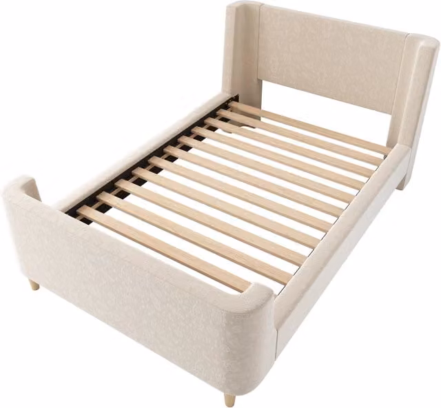 Letto imbottito per bambini singolo 90x200 cm con motivo spaziale, beige in velluto, senza materasso