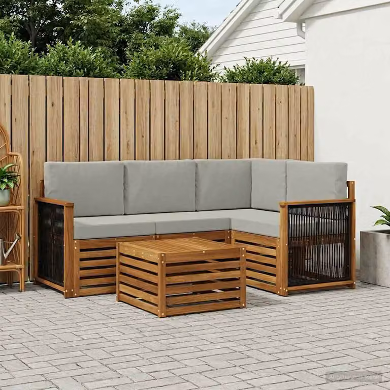 Set di divani da esterno vidaXL 5 pezzi in legno di acacia con tavolo da caffè, colore marrone e grigio chiaro