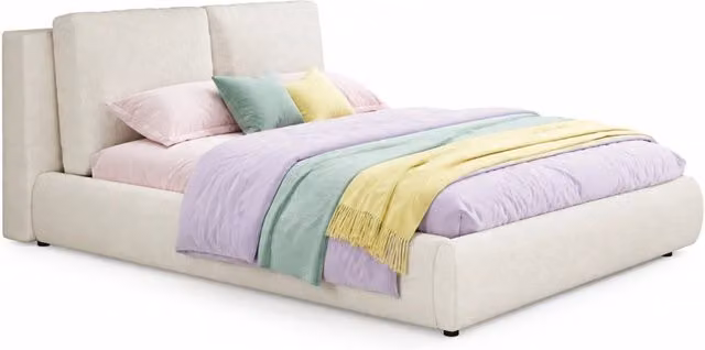 Letto matrimoniale 180x200 bouclé beige con contenitore e testiera， senza materasso
