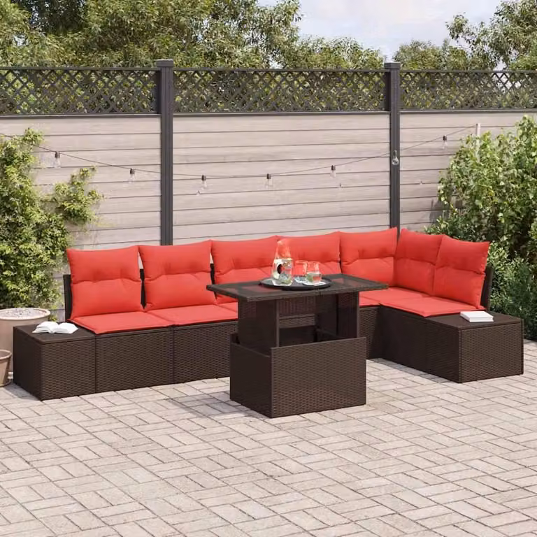 Maison Exclusive - Set da giardino composto da 7 pezzi, divano, in rattan sintetico marrone