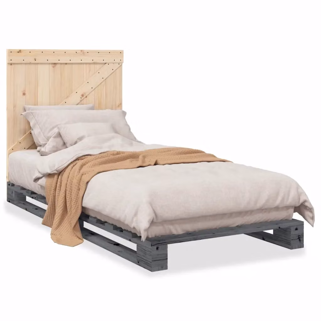 vidaXL Giroletto con Testiera in Legno Massello di Pino Grigio L/P/H: 90 x 200 x 104 cm – 2