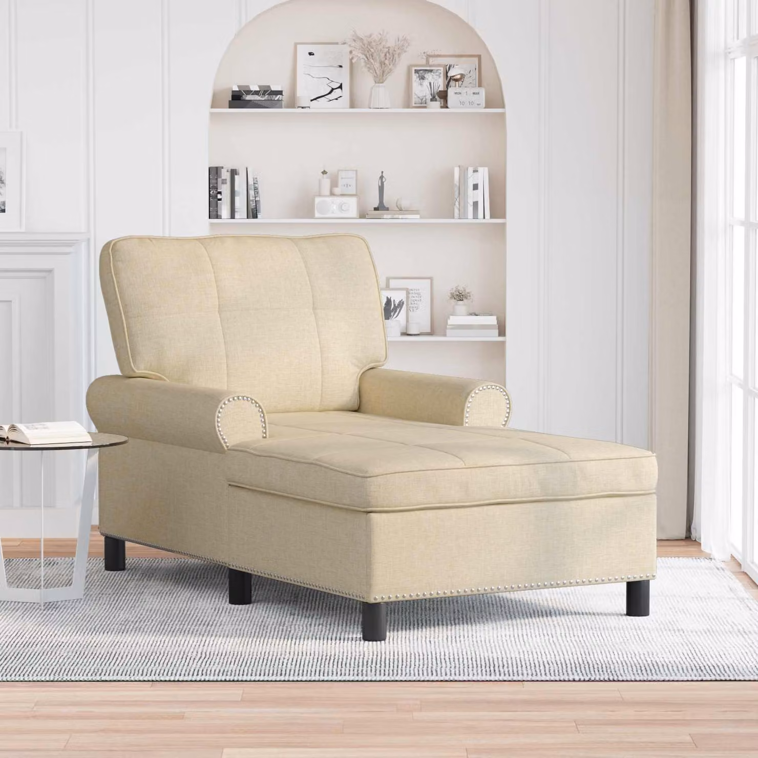 Chaise Lounge moderna vidaXL in tessuto beige con imbottitura in schiuma, L: 157 cm, P: 91 cm, H: 91 cm