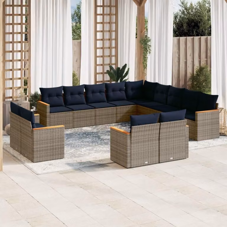 Maison Exclusive - Set da giardino composto da 13 pezzi con cuscini, grigio, polyrattan