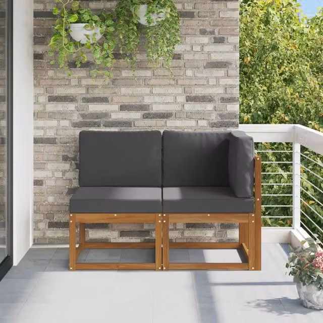 Divano da giardino modulare e angolare a L con cuscini in tessuto, struttura in legno di acacia trattato, disponibile nei colori antracite, beige e grigio – 1