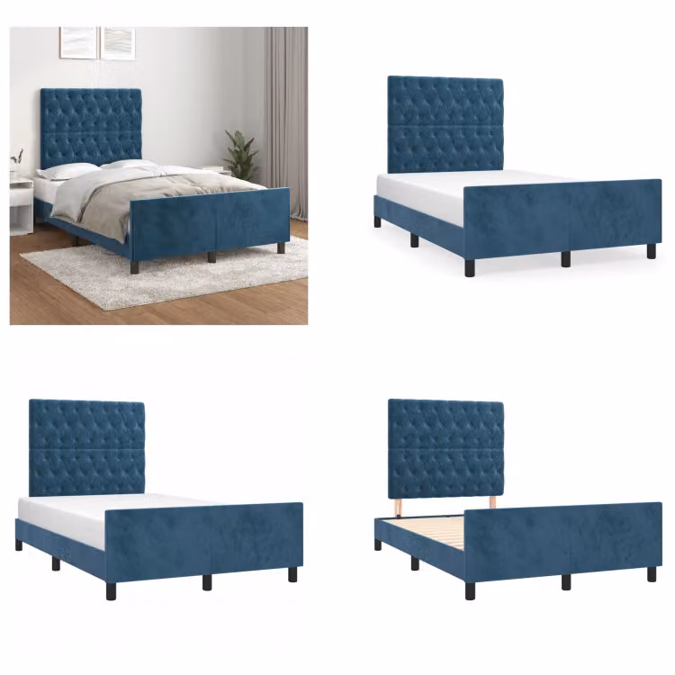 vidaXL Struttura letto con testiera blu scuro 120x200 cm in velluto - Struttura letto con testiera - Struttura letto con testiera - Struttura letto - Letto con testiera