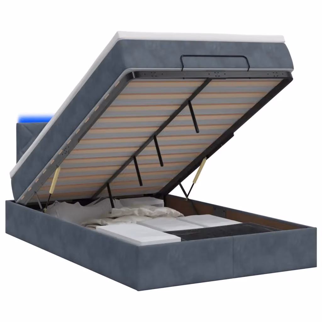 Letto Ottomano con Materasso Ibrido e Illuminazione LED vidaXL, Grigio, L/P/H: 120 x 200 x 88 cm – 2