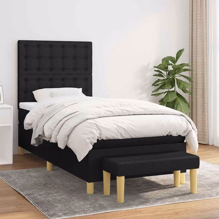 Letto Ibrido vidaXL con Giroletto a Molle e Materasso in Tessuto Nero L 90 cm x P 200 cm