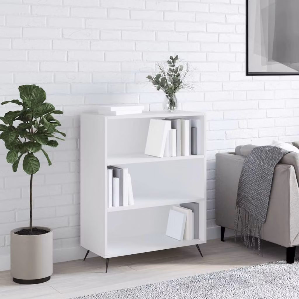 Libreria moderna vidaXL in legno e metallo, Bianco e Marrone, L: 69,5 cm, P: 32,5 cm, H: 90 cm