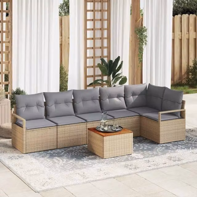 Set Divano da Giardino 7 pz Beige polyrattan 3347714