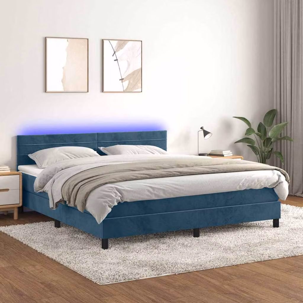 vidaXL Letto Ibrido con Materasso e Illuminazione LED Blu e Bianco L/P/H: 160 x 200 x 203 cm – 1