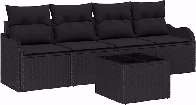 Set Divano da Giardino con archiviazione 5 pz | Set Salotto da Giardino Nero polyrattan