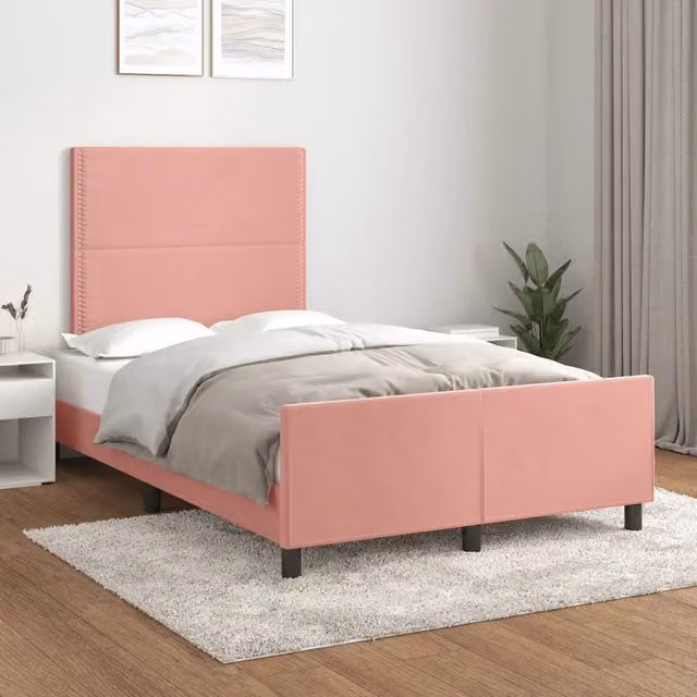 Giroletto vidaXL in velluto rosa con struttura in legno e doghe fisse L/P/H: 120 x 200 x 123 cm – 1