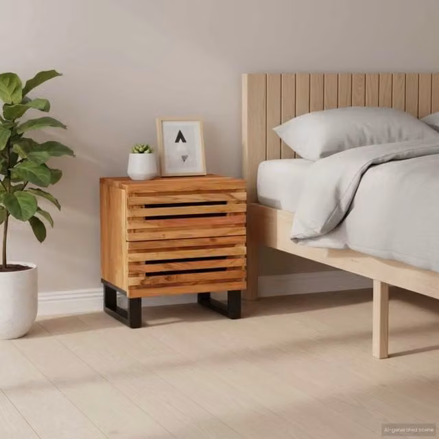 Set di 2 comodini vidaXL in legno di acacia e metallo stile industrial, colore marrone, L/P/H: 40 x 34 x 46 cm – 1