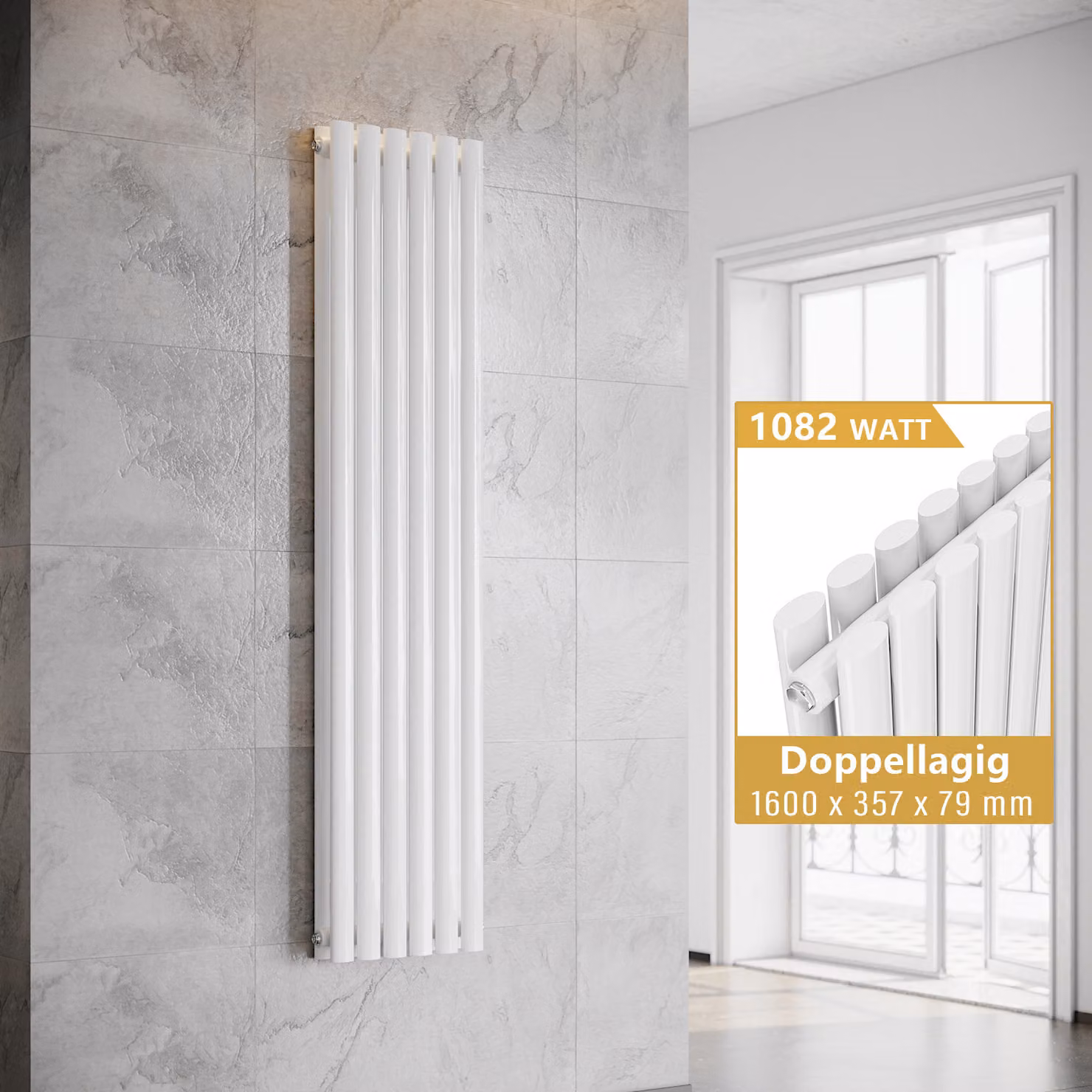 SONNI - Radiatore a piastre verticali, modello a doppia parete, colore bianco, dimensioni 1600x357 mm, senza resistenza riscaldante