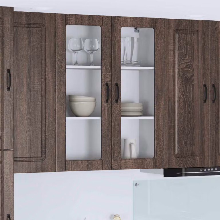 vidaXL Mobile Unit Kalmar per Cucina in Rovere Marrone con Ante in Vetro L 80 x P 31 x H 100 cm