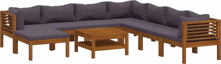 Set Divani da Giardino 9 pz con Cuscini in Massello di Acacia