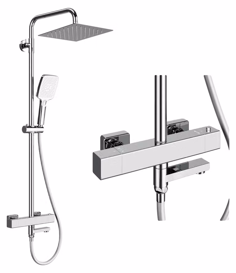 Sistema doccia, acciaio inossidabile 304, soffione da 25 x 25 cm, doccetta manuale con 3 modalità di erogazione, barra doccia regolabile, metodo di installazione